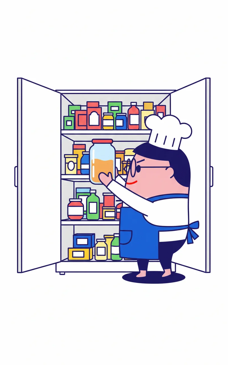 Well-organized pantry with labeled containers and fresh produce stored properly